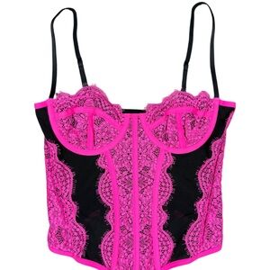 UO Hot Pink And Black Lace Bustier